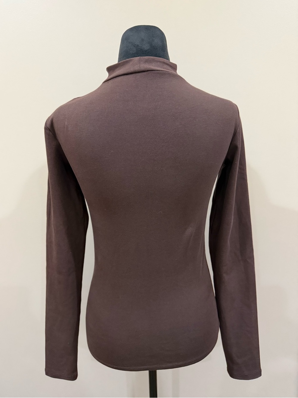 Zara Chocolate Brown Long Sleeve Mock Neck Top - Size M - Picture 2 of 6